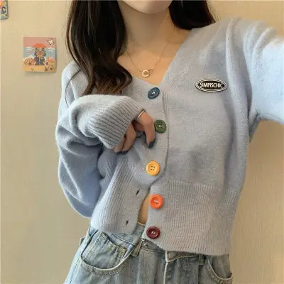 Women Knitted Cardigan Orange Spring Coat Winter Outerwear - Image 8