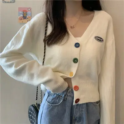 Women Knitted Cardigan Orange Spring Coat Winter Outerwear - Image 9
