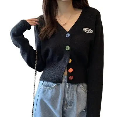 Women Knitted Cardigan Orange Spring Coat Winter Outerwear - Image 11