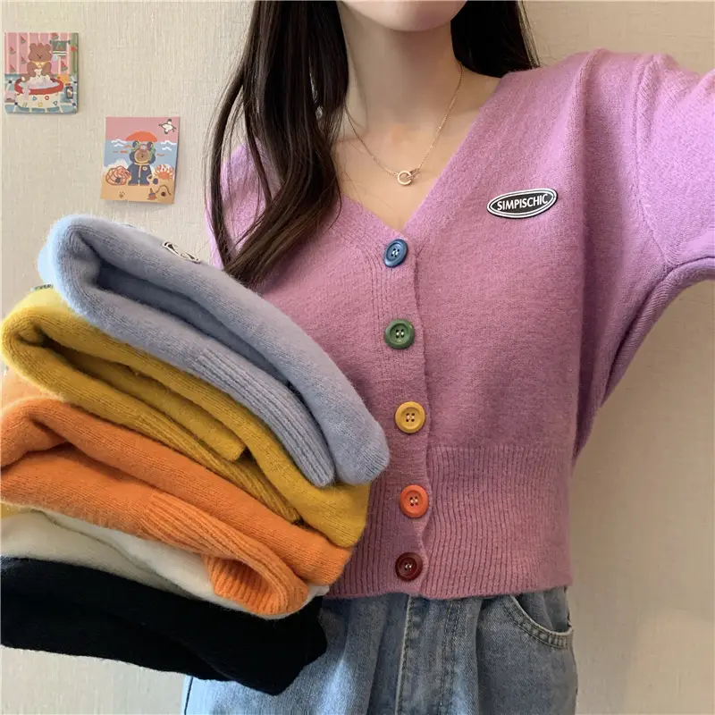 Women Knitted Cardigan Orange Spring Coat Winter Outerwear — feature 1