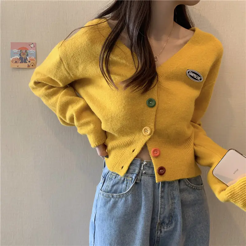 Women Knitted Cardigan Orange Spring Coat Winter Outerwear — feature 17