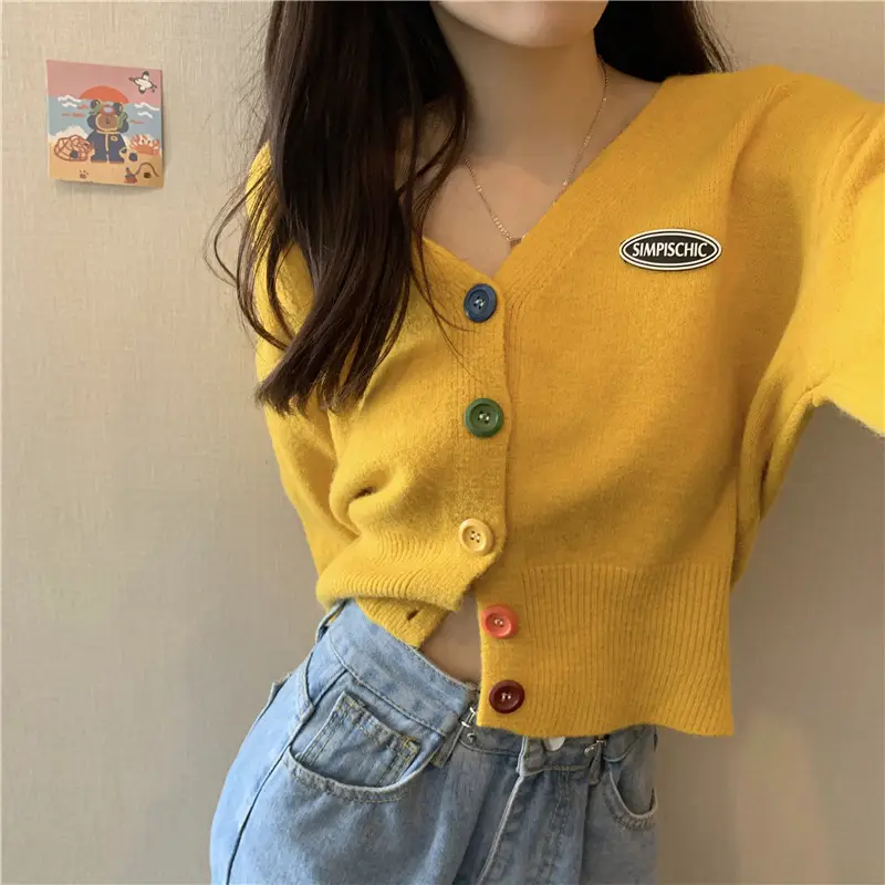 Women Knitted Cardigan Orange Spring Coat Winter Outerwear — feature 19