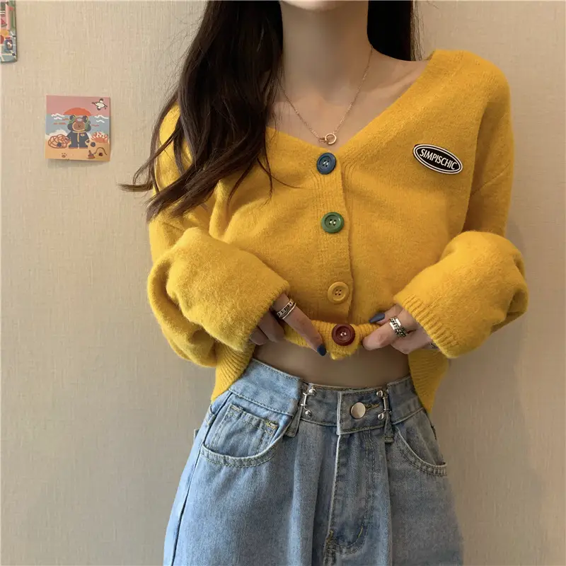 Women Knitted Cardigan Orange Spring Coat Winter Outerwear — feature 21