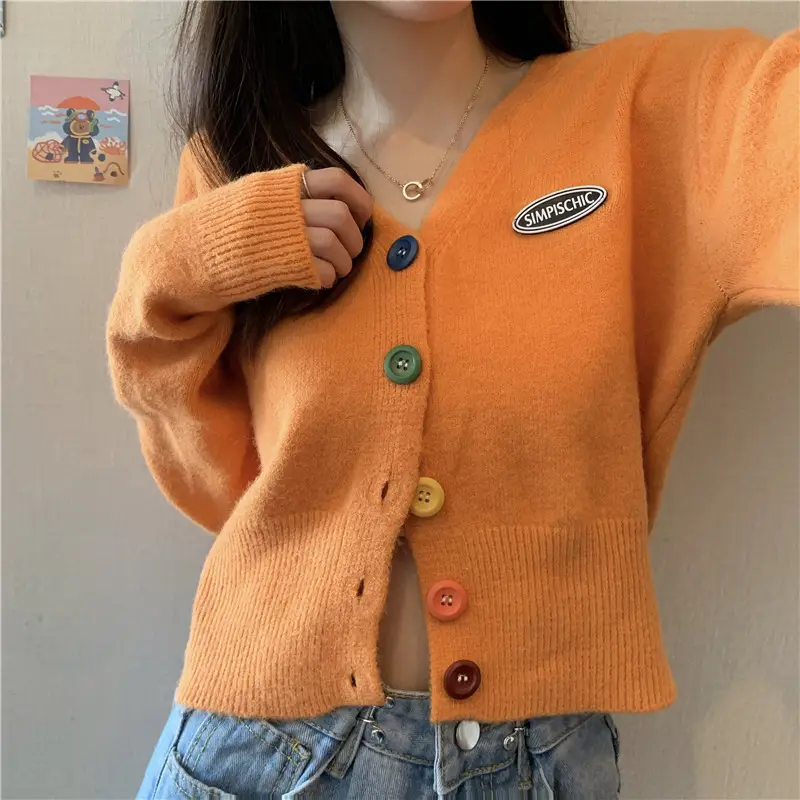Women Knitted Cardigan Orange Spring Coat Winter Outerwear — feature 24