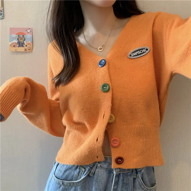 Women Knitted Cardigan Orange Spring Coat Winter Outerwear — feature 25