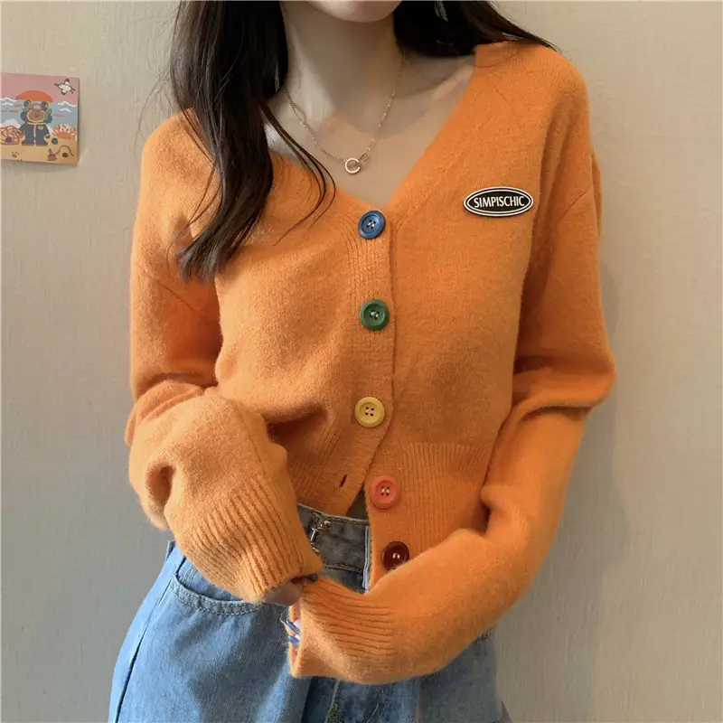 Women Knitted Cardigan Orange Spring Coat Winter Outerwear — feature 26