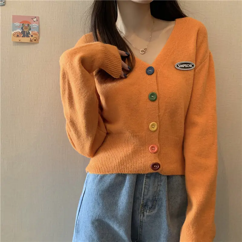 Women Knitted Cardigan Orange Spring Coat Winter Outerwear — feature 27