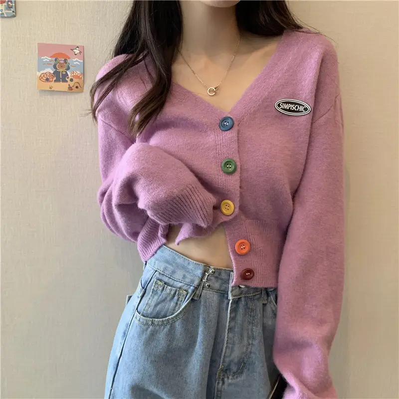 Women Knitted Cardigan Orange Spring Coat Winter Outerwear — feature 5