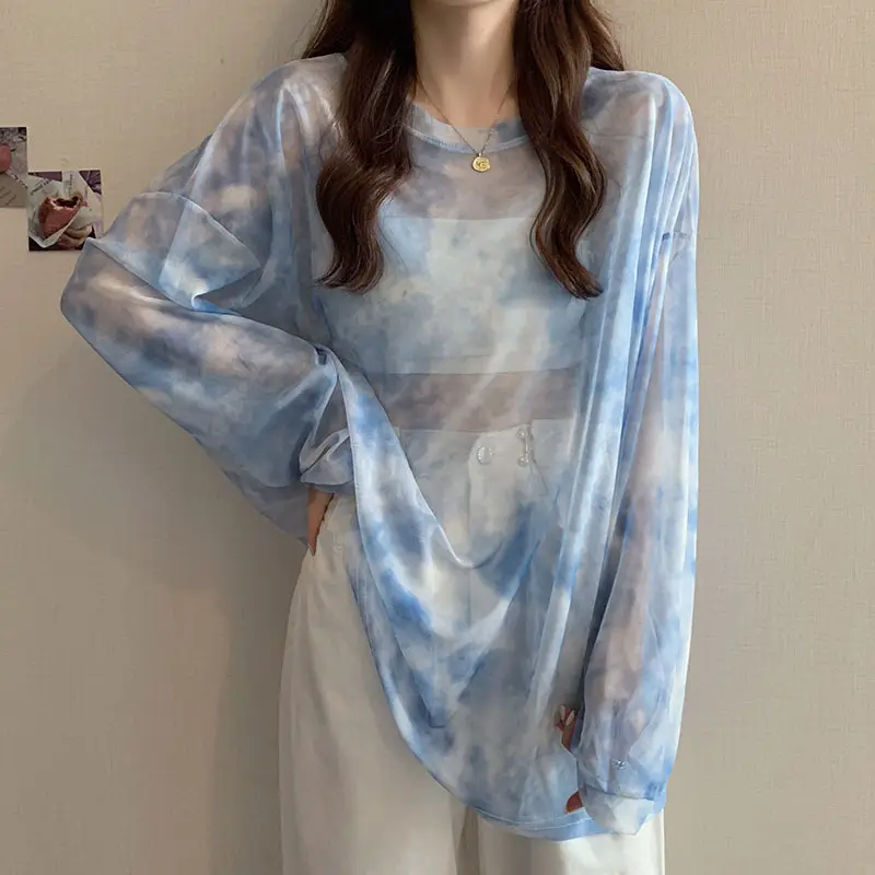 Women Tie-Dye Loose Long Sleeve Sun Protective Top - Image 9