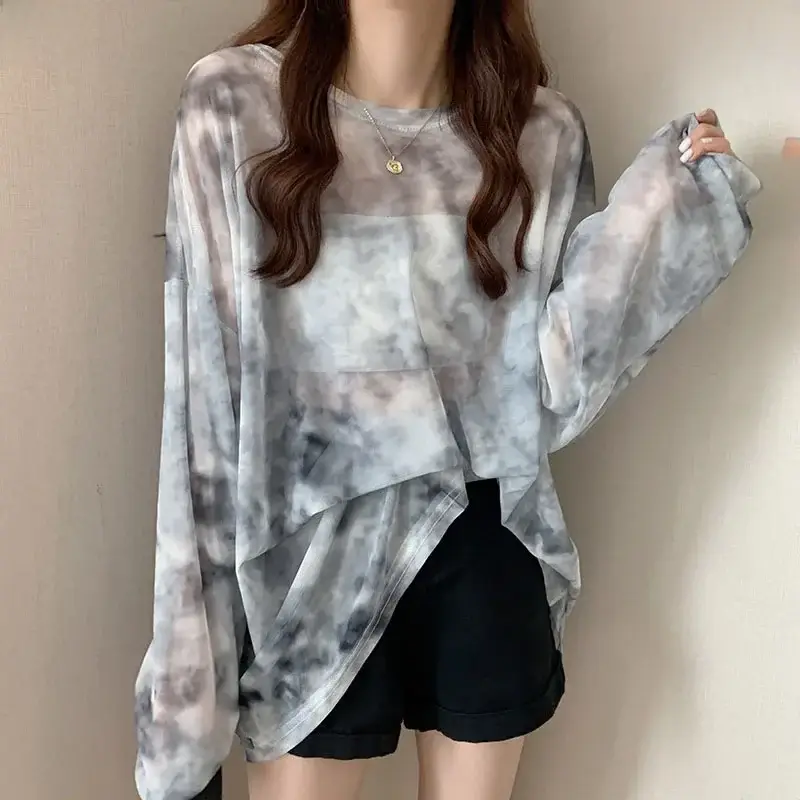 Women Tie-Dye Loose Long Sleeve Sun Protective Top - Image 2