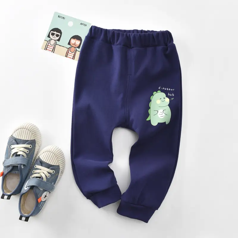 Autumn Kids Dinosaur Print Pants Black Loose Fit