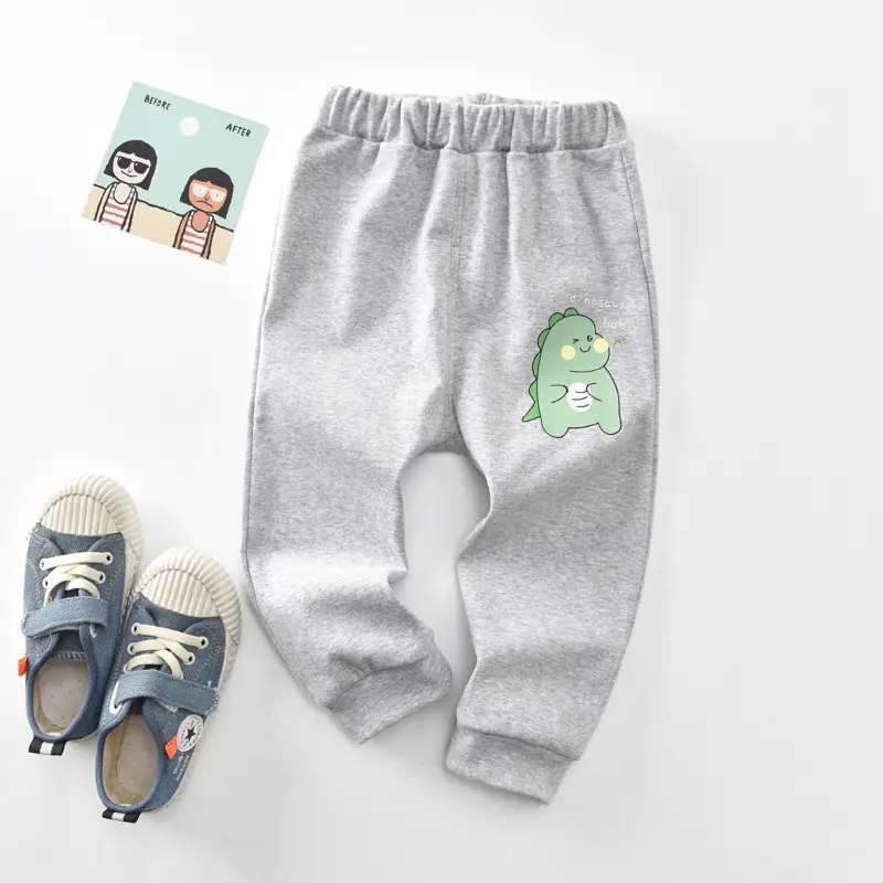 Autumn Kids Dinosaur Print Pants Black Loose Fit