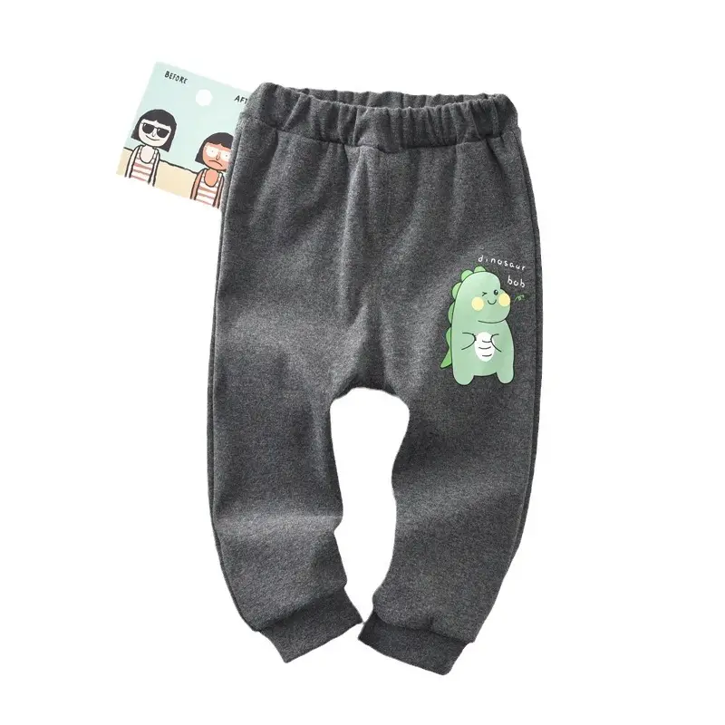 Autumn Kids Dinosaur Print Pants Black Loose Fit