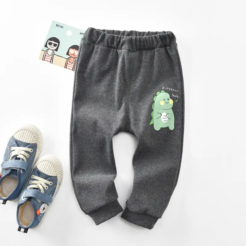 Autumn Kids Dinosaur Print Pants Black Loose Fit