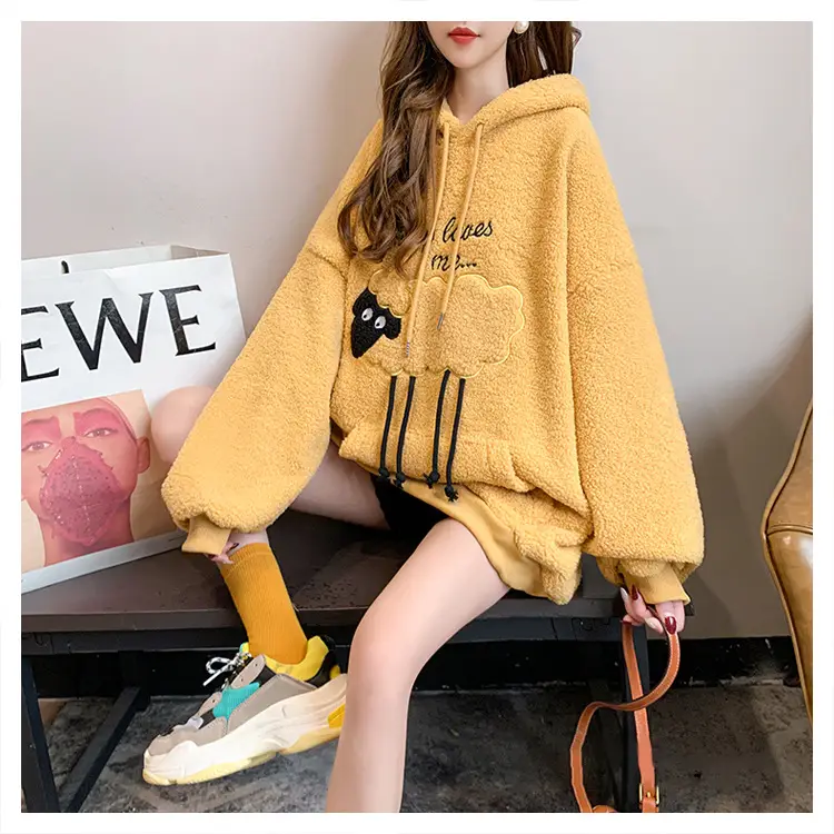 Women Hooded Wool Sweatshirt with Cartoon Embroidery — feature 11