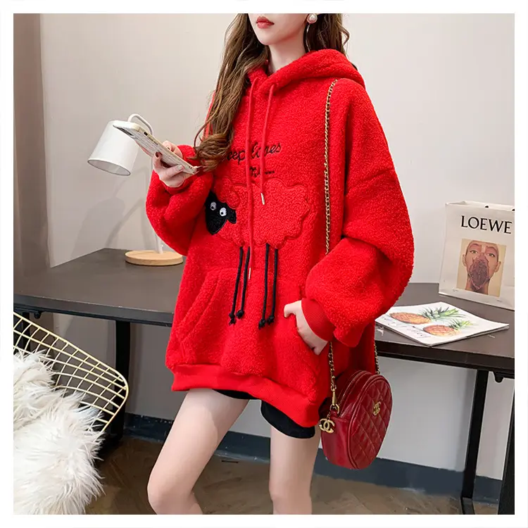 Women Hooded Wool Sweatshirt with Cartoon Embroidery — feature 15