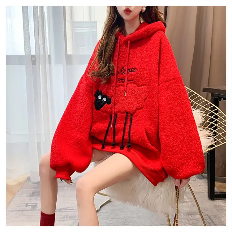 Women Hooded Wool Sweatshirt with Cartoon Embroidery — feature 16