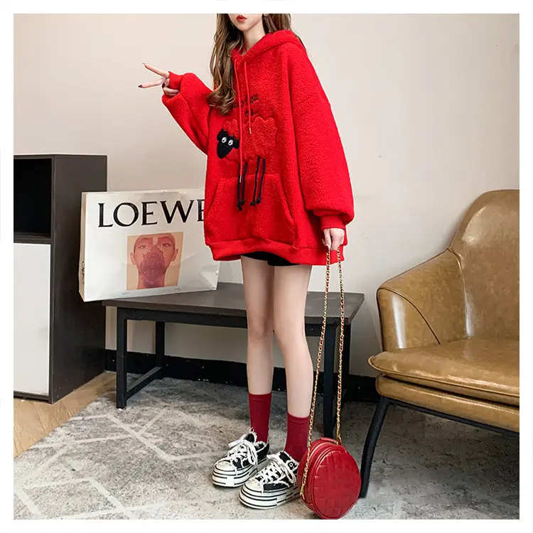 Women Hooded Wool Sweatshirt with Cartoon Embroidery — feature 17