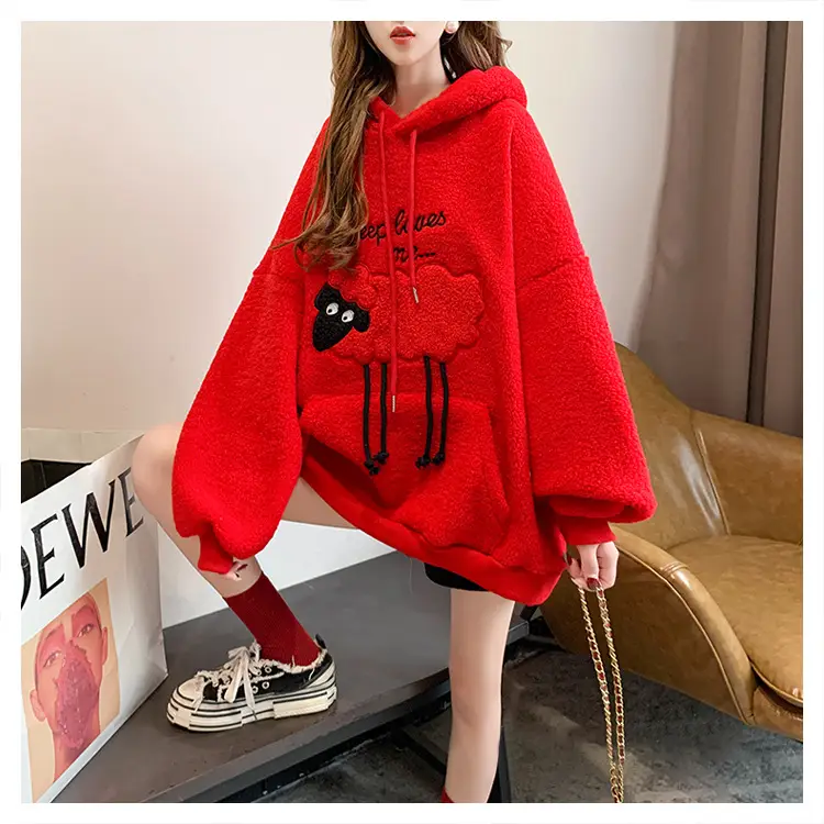 Women Hooded Wool Sweatshirt with Cartoon Embroidery — feature 18