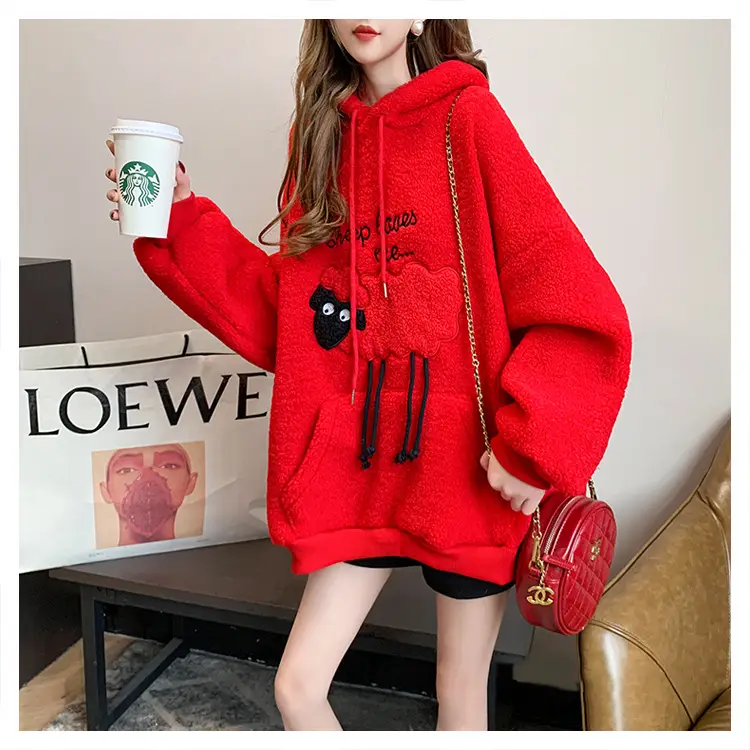 Women Hooded Wool Sweatshirt with Cartoon Embroidery — feature 19
