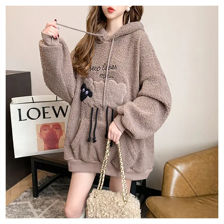 Women Hooded Wool Sweatshirt with Cartoon Embroidery — feature 3