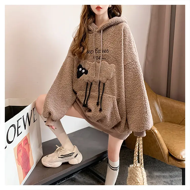 Women Hooded Wool Sweatshirt with Cartoon Embroidery — feature 4