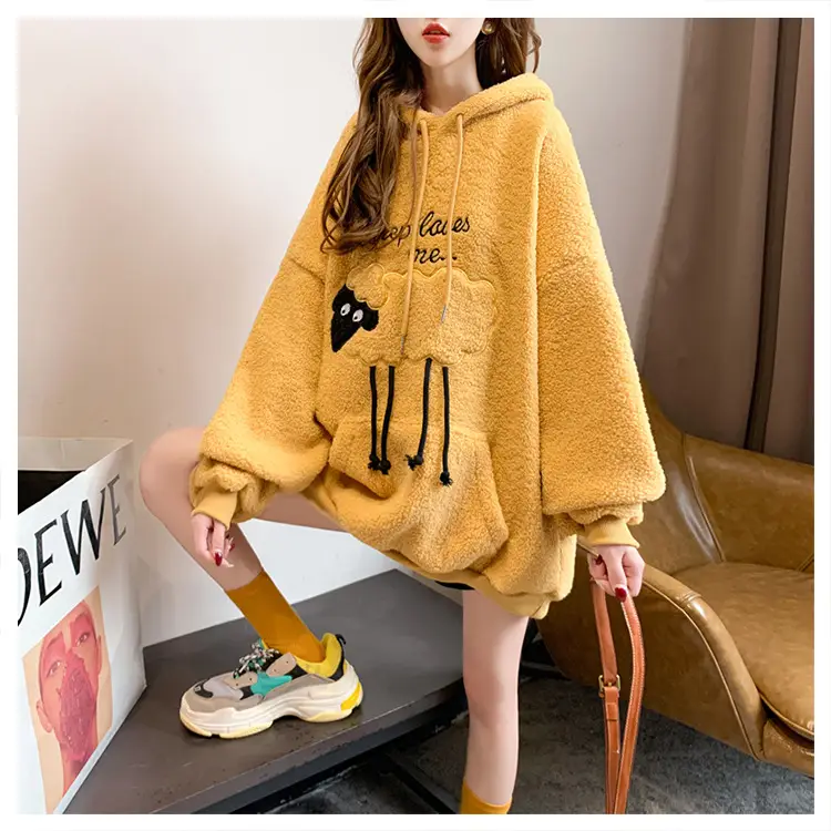 Women Hooded Wool Sweatshirt with Cartoon Embroidery — feature 7