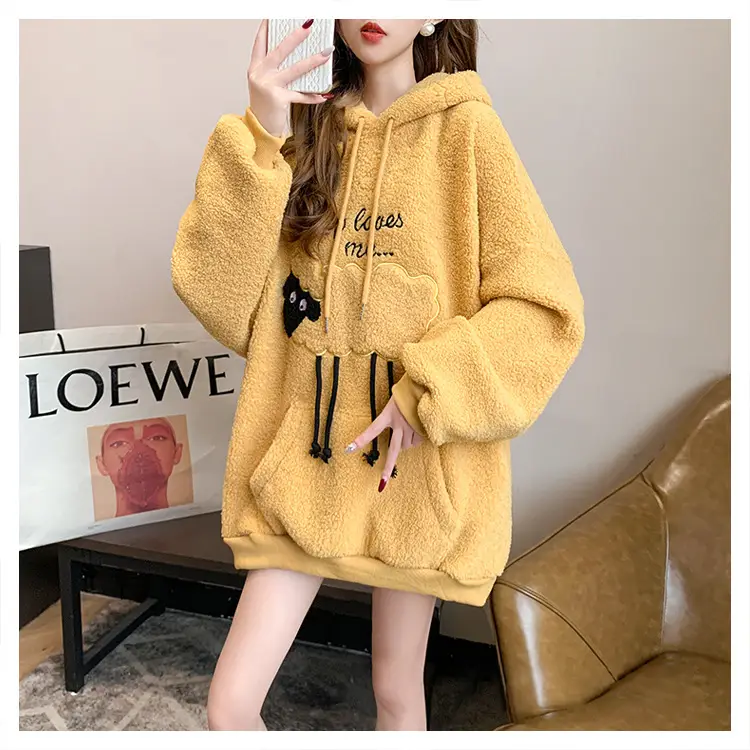 Women Hooded Wool Sweatshirt with Cartoon Embroidery — feature 8