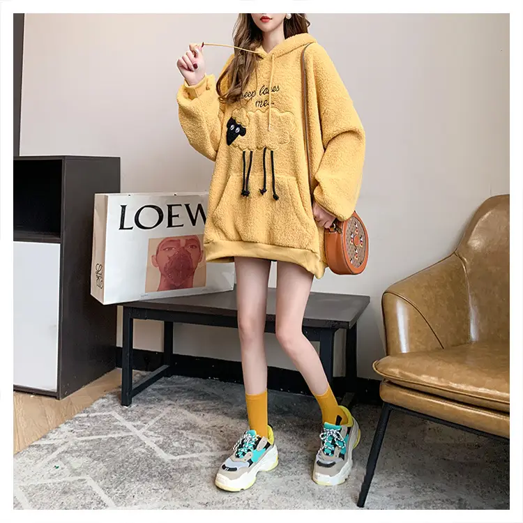 Women Hooded Wool Sweatshirt with Cartoon Embroidery — feature 9