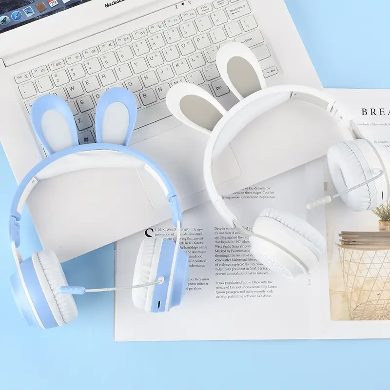 Wireless Bluetooth Headset with Rabbit Ears Blue White