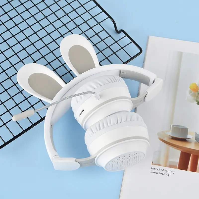 Wireless Bluetooth Headset with Rabbit Ears Blue White