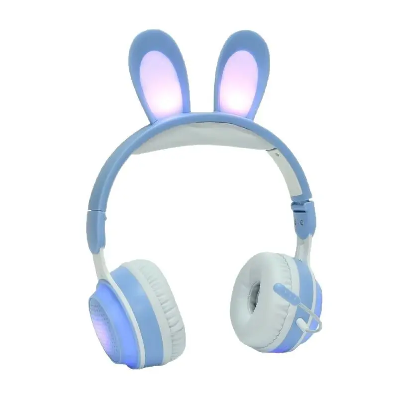 Wireless Bluetooth Headset with Rabbit Ears Blue White