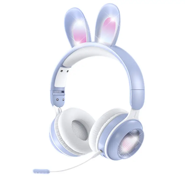 Wireless Bluetooth Headset with Rabbit Ears Blue White