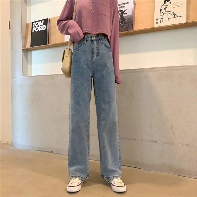 Women Wide Leg Jeans High Waist Slim Fit Blue 2021 - Image 2