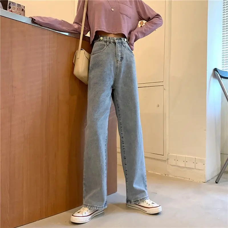 Women Wide Leg Jeans High Waist 2021 Light Blue - Image 6