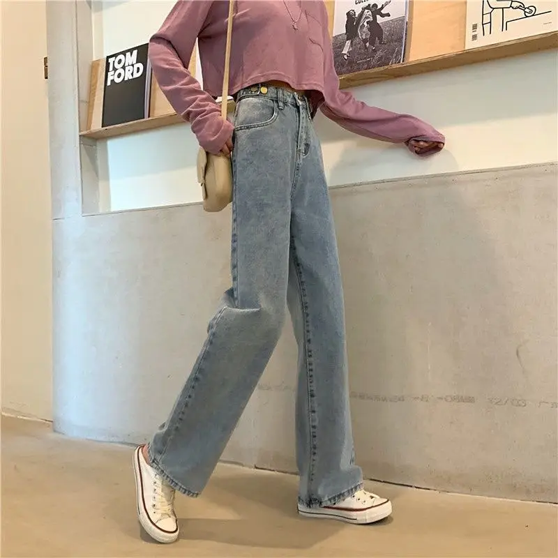 Women Wide Leg Jeans High Waist 2021 Light Blue - Image 7