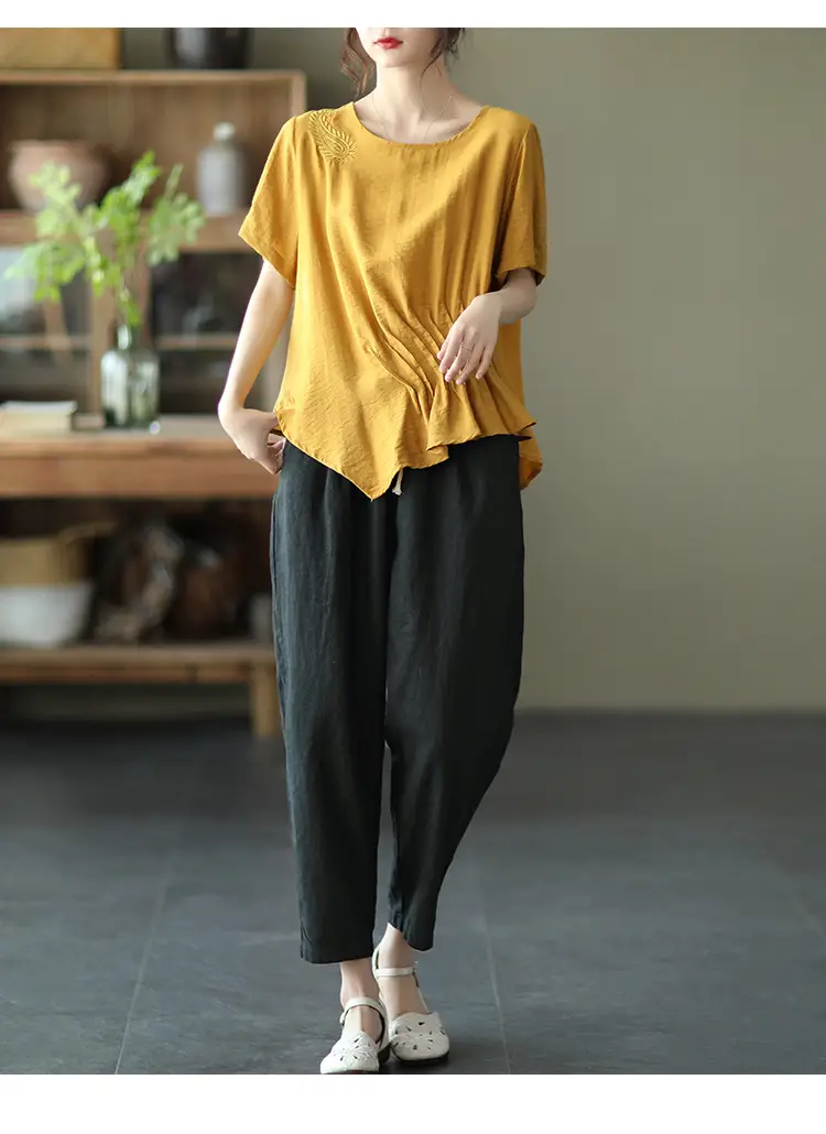 2021 Summer Cotton Hemp Pants Solid Beige Ankle Length — feature 21