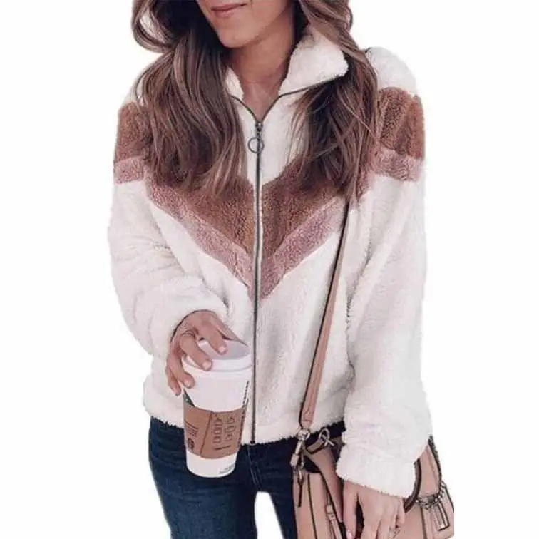 Women's 2022 Woolen Zipper Coat Maroon White Grey - Image 10