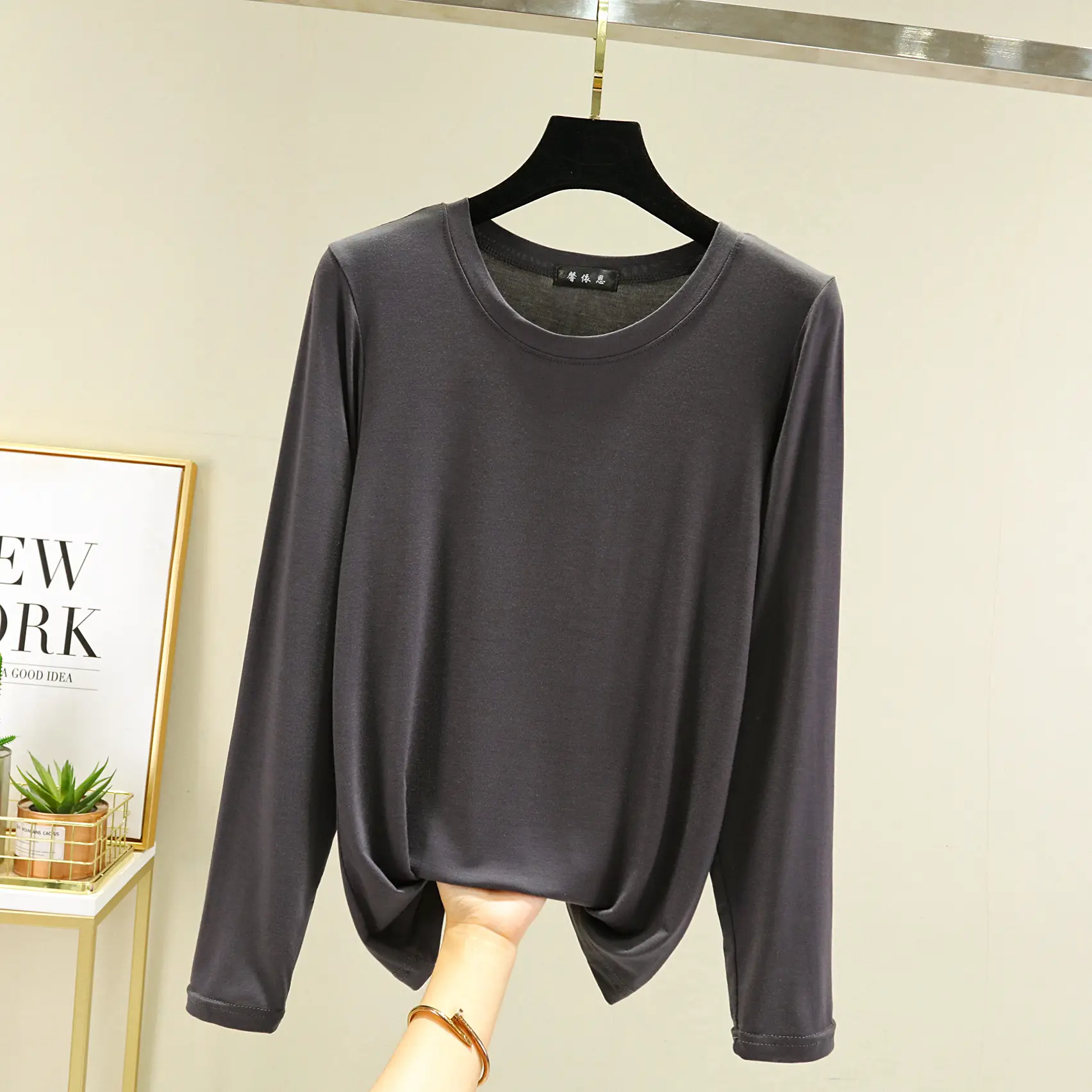 Women's Pink Long Sleeve Crewneck T-Shirt - Image 10