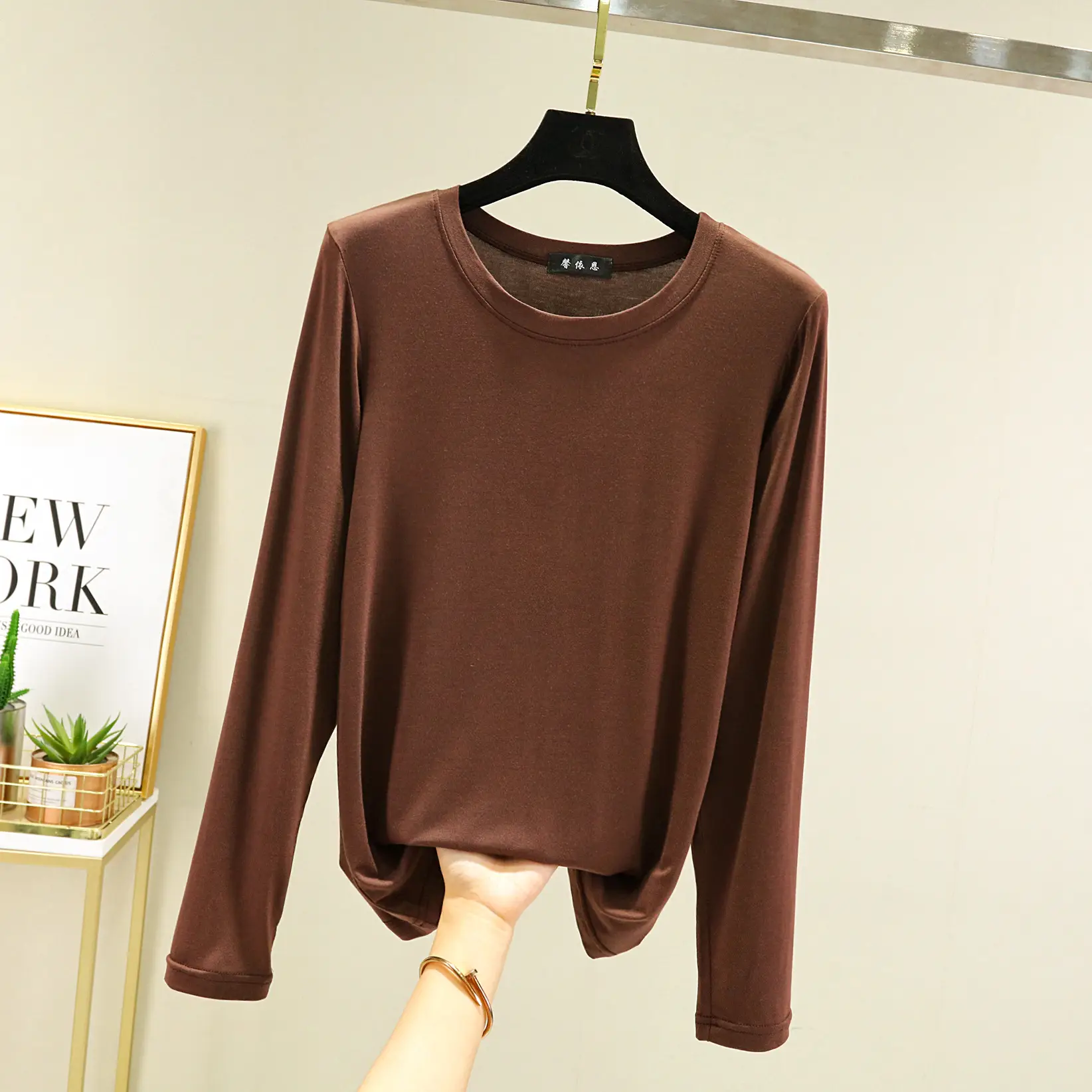 Women's Pink Long Sleeve Crewneck T-Shirt - Image 9