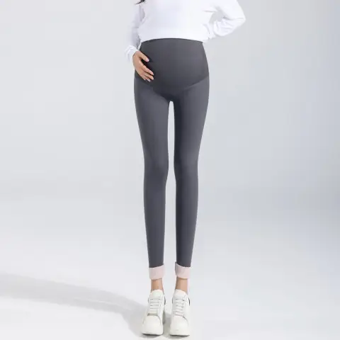 Pregnant Women's Pink Velvet Leggings for Spring Autumn Yoga Wear - Image 8