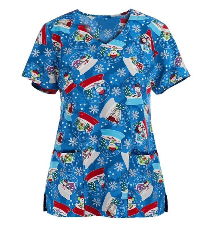 2023 Christmas Printed V-Neck Split Guard Shirt for Women - Image 14