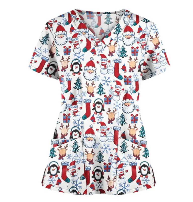 2023 Christmas Printed V-Neck Split Guard Shirt for Women - Image 16
