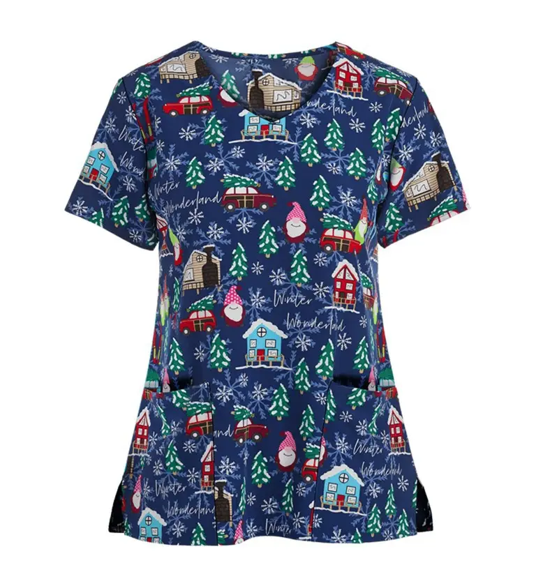 2023 Christmas Printed V-Neck Split Guard Shirt for Women - Image 17