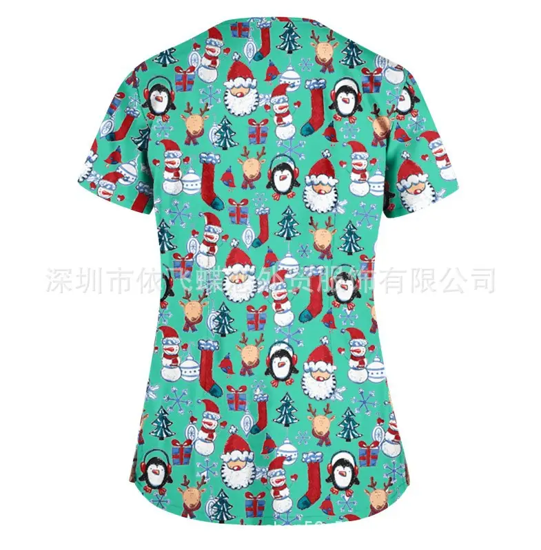 2023 Christmas Printed V-Neck Split Guard Shirt for Women - Image 11