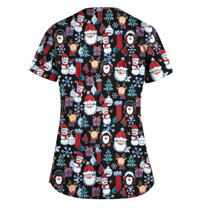 2023 Christmas Printed V-Neck Split Guard Shirt for Women - Image 12