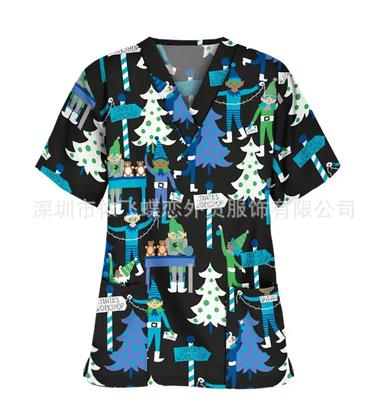 2023 Christmas Printed V-Neck Split Guard Shirt for Women - Image 6