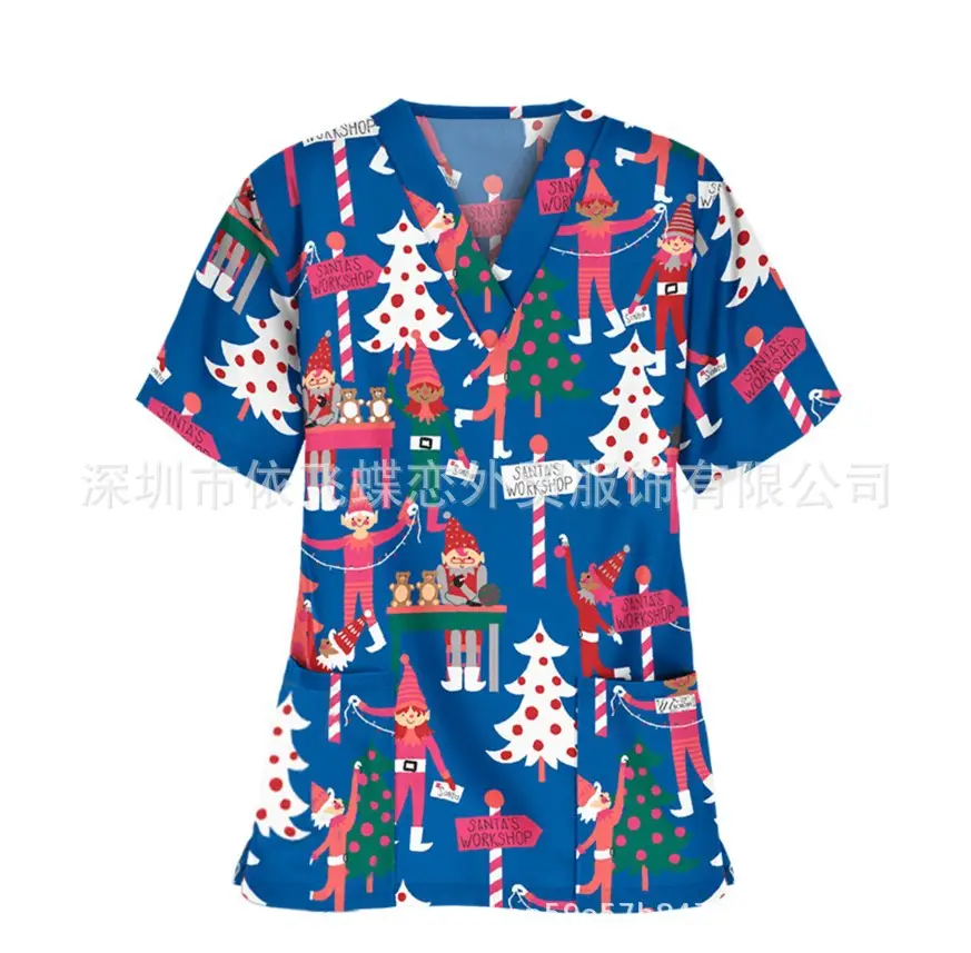 2023 Christmas Printed V-Neck Split Guard Shirt for Women - Image 7