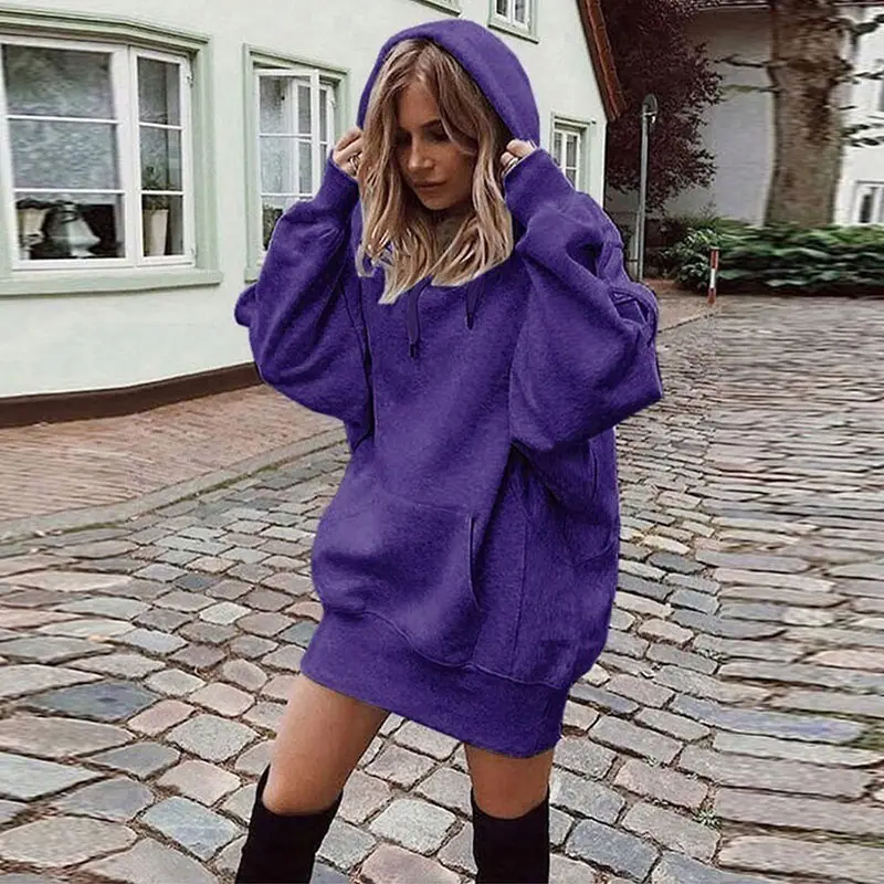 Purple Hooded Fleece Sweatshirt for Women - Image 2