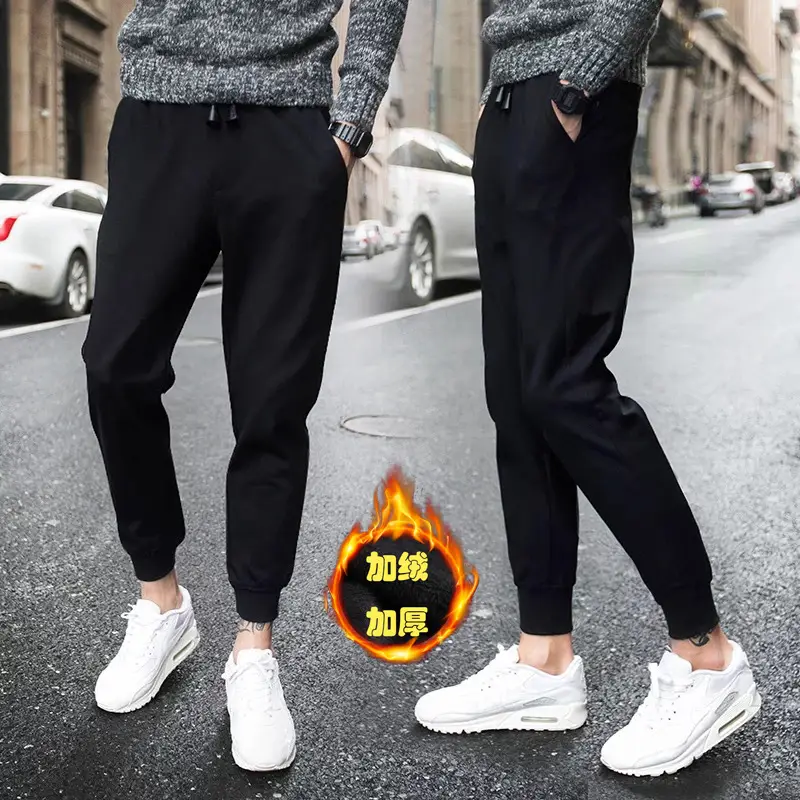 Fleece-lined Cropped Ankle Pants for Men Black - Image 4